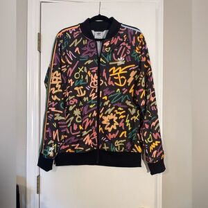 NWT Unisex adult adidas Black Multicolor Scribble Track Jacket colorful graffiti